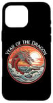 Coque pour iPhone 16 Pro Max Année du Dragon #17 Sea Dragon Coucher de Soleil Vagues Rétro