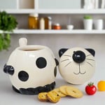 Ceramic Black and White Cat Biscuit Storage Cookie Jar Barrel Canister Kitchen