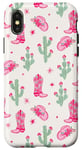 Coque pour iPhone X/XS Bottes de cowgirl occidentales motif cactus rose cowgirl pépinière