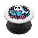 Vintage Spooky Ghosts Reading Book Retro Floral Bookworm PopSockets Swappable PopGrip