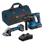 Bosch Professional combo-kit GWS 18V-7 + GBH 18V-22 (avec 2 batteries de 4,0 Ah, chargeur GAL 18V-40, dans sac à outils)