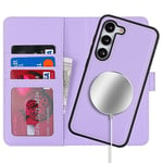 Ｈａｖａｙａ for Coque Samsung S23+Plus Magsafe Compatible Coque Samsung Galaxy S23+Plus Porte Carte Flip Étui Cuir Portefeuille à Rabat Homme Amovible - Violet