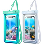 ProCase 2 Pack Floating Waterproof Phone Pouch Up to 7", IPX8 Floatable Underwater Phone Case Dry Bag for iPhone 16 15 14 13 12 11 Pro Max Xs Max XR X 8 7 Plus SE/Galaxy S24 S23 S22 -Whitegreen