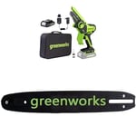 Greenworks 24V 10cm Mini Tronçonneuse Livré avec batterie 2ah et chargeur + Greenworks 10cm Barre de chaîne