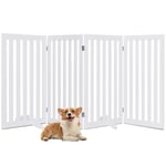 COSTWAY Folding Pet Gate, 89cm Freestanding Wooden Dog Fence, 4 Panels Safety Barrier for Doorway, Stairs, Up to 203cm Wide