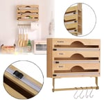 Wooden Cling Film Tin Foil Dispenser Rack Paper Towel Roll Holder Storage Box