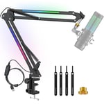 Zealsound Microphone Arm Stand, Adjustable Mic Arm with 10 RGB Light Effects Controller, 360° Rotatable Boom Arm, 3/8" to 5/8" Screw Adapter, Fit for QuadCast/Blue Yeti/Snowball/Shure SM7B/Rode NT1