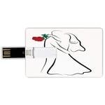 64G USB Flash Drives Credit Card Shape Wedding Memory Stick Bank Card Style Classical Simple Silhouette of Wedding Couple In Love Red Roses Happy Moments Decorative,Vermilion Black Waterproof Pen Thum