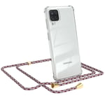 For Samsung Galaxy A12 Phone Case with Shoulder Strap Chain Red Camouflage