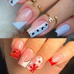 Love Heart False Nails Long Square Press on Nails Fashion Nail Tips  DIY