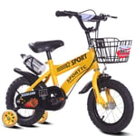 LYN Kids Bike, Kids Bike,Childrens Scooter Bikes,In Size 12'', 14'', 16'', 18'' Carbon Steel Frame,for 3-10 Years old with Training Wheels & Hand Brakes (Color : Yellow, Size : 12'')