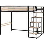 Lit mezzanine LEON - 140x190 cm - Métal noir - Sommier inclus