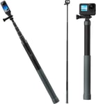 Invisible Selfie Stick Pole Monopode 120cm / 47,2 Pouces Compatible avec GoPro 12/11/10/9/8 / Max / 7/6/5 , Insta 360 One R/RS x2 / x3, Osmo Action 2/3, Fibre Carbone Léger Léger