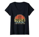 Womens Est 1924 Limited Edition 101st B-day Vintage 101 Year Old V-Neck T-Shirt