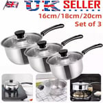 3 Set Deep Saucepan Set Non Stick Stainless Steel Pan Set Saucepans Cookware Lid