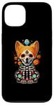 Coque pour iPhone 13 Os de corgi mexicain Sugar Skull, Halloween, jour de la mort d'un chien