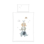 Herding babybest Parure de Lit Éléphants, Taie d'Oreiller 40 x 60 cm avec motif réversible, Housse de Couette 100 x 135 cm, avec Fermeture éclair, 100% Coton/Renforcé