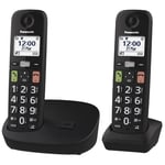 Panasonic KX-TGU112EXB Téléphone Numérique sans Fil avec Répondeur, Unité de Base et 2 Combinés, Écran LCD, Grosses Touches, Appel Favori, Compatible avec Les Appareils Auditifs, Noir