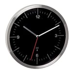 TFA Dostmann Horloge Murale Radio-pilotée, 60.3544.01, sans de tic-tac, Pendule Murale, analogique, en Verre Acier Inoxydable, Horloge Modern, Noir-Argent,