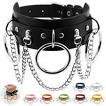 Punk Street Snap Nightclub PU Läder Choker Metall Ring Kedja Halsband Krage Nitar Goth Bälte