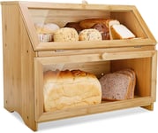 Leader Accessories Double Decker Bamboo Bread Bin 2-Layer Bread Box Large Bread