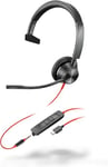 Poly Blackwire 3315 - Blackwire 3300 Series - Headset - On-Ear - Wired - Active Noise Reduction - 3.5 mm Plug, USB-C - Black