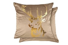 Emma Barclay Velvet Stag Housse de Coussin en Velours Peluche Doux avec imprimé en Aluminium Taupe 43 x 43 cm