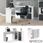 Bureau en angle CARLO, blanc, ordinateur, table de bureau, PC, bureau, Vicco 