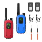 Radioddity PR-T3 Talkie Walkie Enfants Adultes, Rechargeable - Longue Portée pour de 3 à 12 Ans 16 Canaux avec VOX, Lampe Torche, Casque, Chargement USB pour Camping, randonnée (Rouge/Bleu)