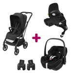 Maxi Cosi Pack poussette duo Léona 2 + pebble 360 pro essential black base familyfix