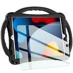 TopEsct Coque pour Enfants pour iPad 10.2 - Coque en Silicone Antichoc avec Protection d'écran en Verre trempé et Sangle - Compatible avec iPad 9e/8e/7e génération (2021) (Noir)