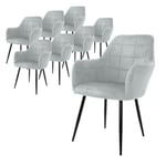 Lot de 8 chaises de salle à manger fauteuil gris clair velours pieds noir métal