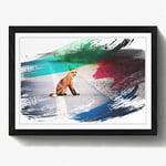 Arty Pie Framed Print Black A2 (24.5x18 Inch) Red Fox on The Road V2, Wood, Multi-Colour, 60 x 42 x 2 cm