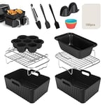 Lvelfe Air Fryer Accessories, Set of 12 for Ninja Dual AF300UK AF400UK Including Silicone Liner & Racks Cake Pan etc Compatible with Oven, Microwave