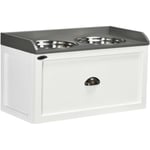 Gamelle double chien chat - porte-gamelles surélevé rangement 2 en 1 - tiroir, 2 gamelles - acier inox. mdf blanc gris