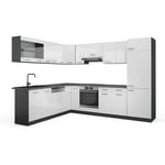 Vicco - Cuisine en angle R-Line, Blanc brillant/Anthracite, 227 x 287 cm sans plan de travail