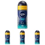 NIVEA MEN Déodorant bille Fresh Ocean 0% (1 x 50 ml), déodorant homme protection 48 h, soin homme sans sel aluminium & sensation de fraîcheur (Lot de 4)