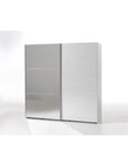 Armoire 200 cm pour chambre avec 2 portes coulissantes dont une avec miroir, collection OLGA, blanc effet bois