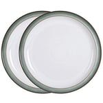 Denby - Regency Green Dinner Plates Set of 2 - Dishwasher Microwave Safe Crockery 26.5cm - Green, White Ceramic Stoneware Tableware - Chip & Crack Resistant Large Plates