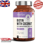 Biotin Hair Growth Vitamins, 12000 mcg, 365 Vegan Biotin Supplements + Coconut