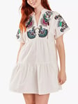 Accessorize Fan Embroidered Cover Up Dress, White/Multi