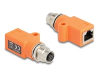 Delock M12-Adapter A-Kodet 8-Pins Kontakt Til Rj45-Kontakt Cat.5E Med Monteringshull Rett Oransje