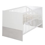 roba Lit Bébé Évolutif Julia - 70 x 140 cm - Convertible en Lit Enfant - Réglable en Hauteur - 3 Barreaux Amovibles - Blanc/Décor Bois