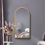 MirrorOutlet Grand Miroir Mural Moderne en métal doré arqué : 80 x 40 cm – Convient pour Chambre à Coucher, Salon, Dressing et espaces de Vie.