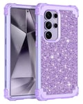 Petocase for Galaxy S24 Ultra 5G Case Shockproof Three-Layer Heavy Duty Hybrid Sturdy High Impact Protective Cover Girls Women Glitter Case for Samsung Galaxy S24 Ultra 5G 2024,Shiny Purple