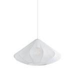 EGLO Suspension luminaire Dolwen, lampe à susprendre pour table à manger, lustre chambre et salle à manger, abat-jour japonais en tissu et métal blanc, douille E27, Ø 42,5 cm