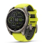 Garmin fēnix® 8 – 47mm Solar Sapphire titanium with an amp yellow/graphite silicone band