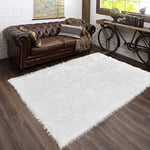 Latepis Tapis de Salon Blanc 150x200 cm Tapis de Couloir Blanc en Peau de Mouton Tapis en Fausse Fourrure Lavable Shaggy pour Chambre à Coucher