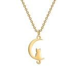 JewelryWe Collier Femme Acier Inoxydable: Collier Pendentif Lune et Chat Collier Femme Fantaisie Ajustable Mignon Romantique et Élégant - Cadeau Anniversaires Saint-Valentin