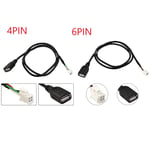 Adaptateur de c¿ble USB de voiture,c¿ble d'extension,4 broches,6 broches pour autoradio,st¿r¿o,accessoires auto,noir,2 pi¿ces